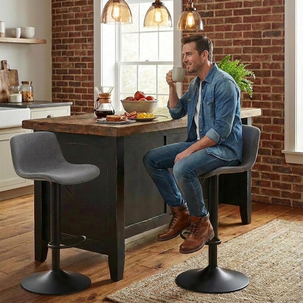 YOUTASTE Fabric Grey Bar Stools Set of 2, Modern Upholstered Counter Height B...