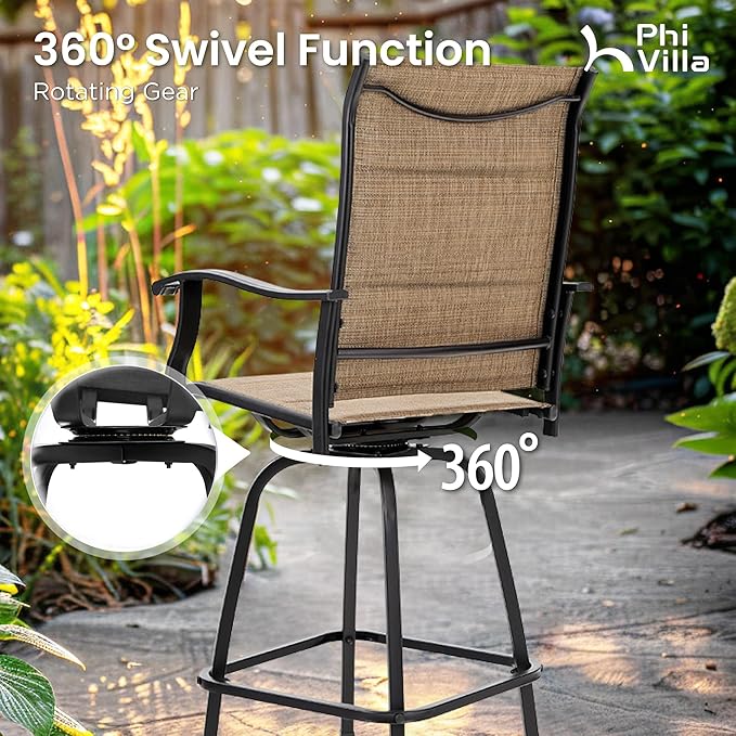 PHI VILLA 3 Piece Outdoor Swivel Bar Stools Set, Bar Height Patio Set with 2 ...
