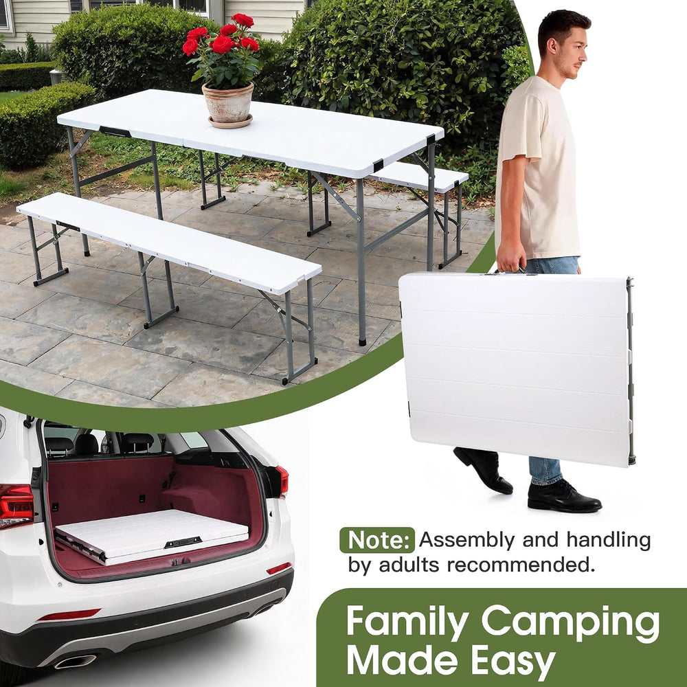 Camping table folding table and chairs foldable picnic table Portable White