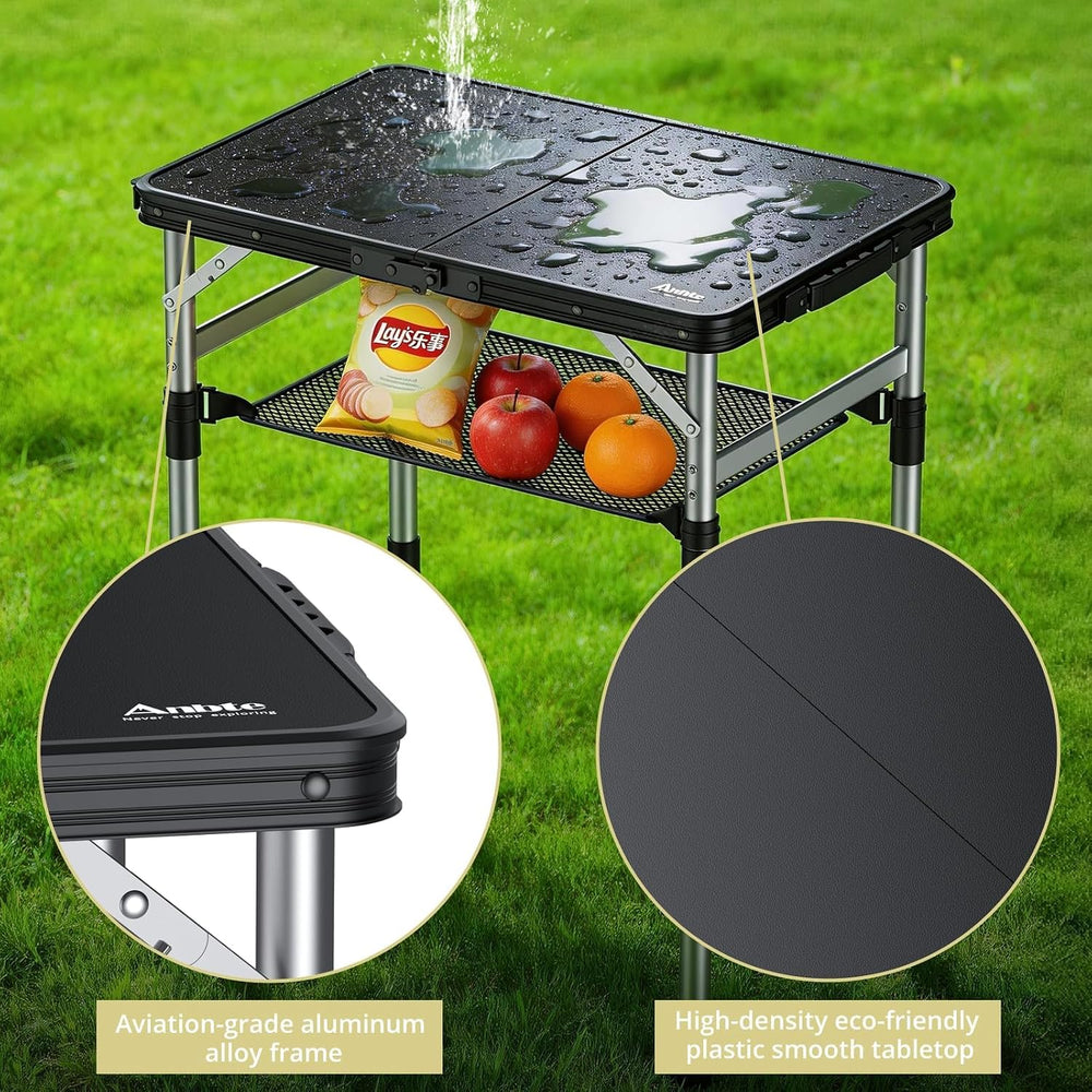 Anbte 2 ft Small Folding Table, 3 Adjustable Height for Camping, 23" X 1...