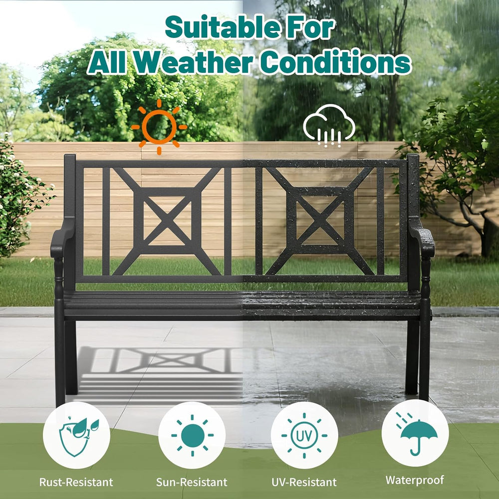 50.5" Metal Bench Patio Bench,Outdoor Benches Weatherproof with Lattice ...