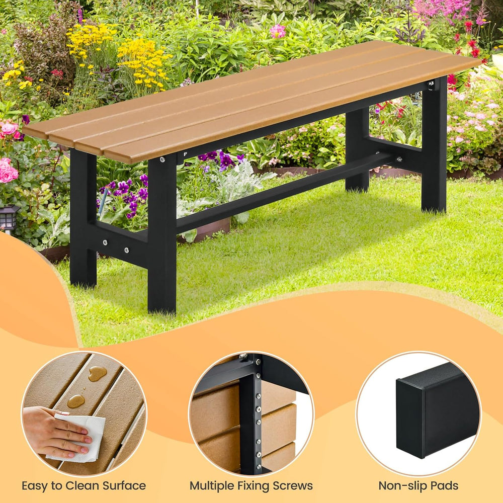 Tangkula 47 Inch HDPE Outdoor Bench Backless, Patio Garden Dining Bench with ...