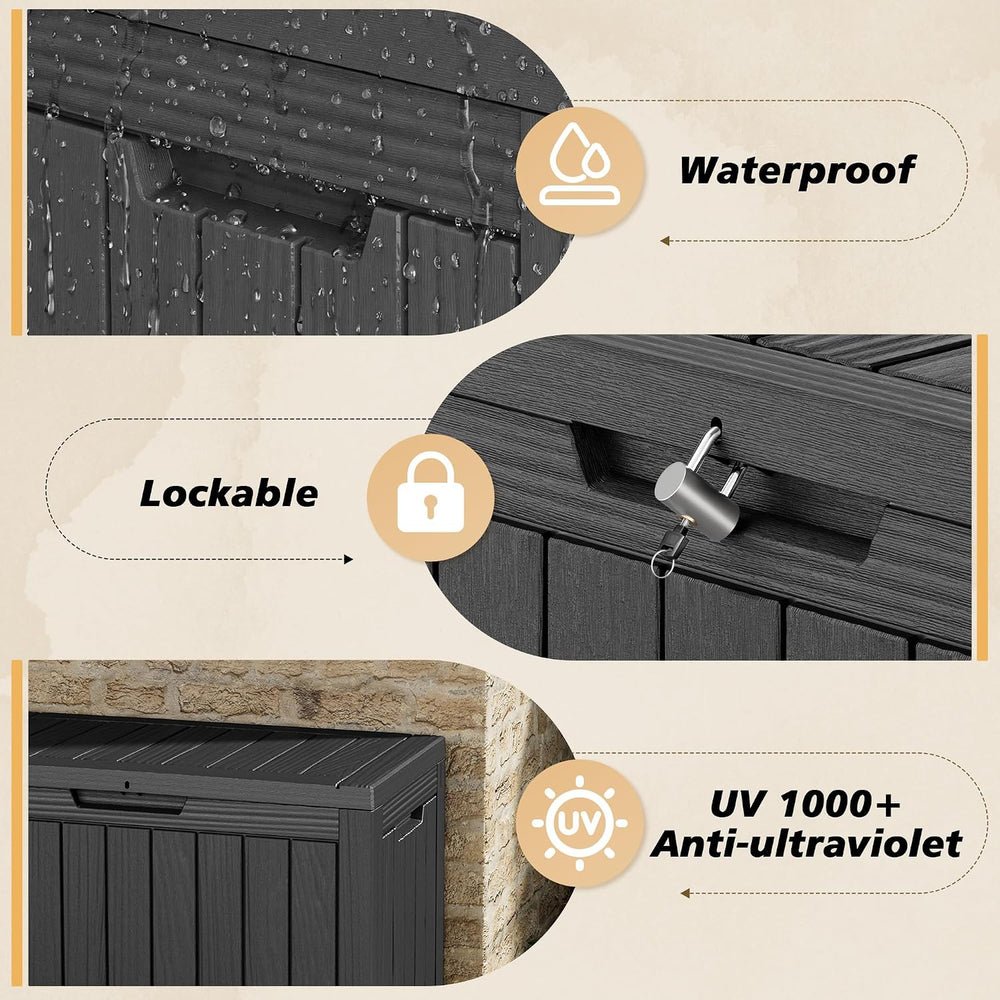 Fancyango 50 Gallon Waterproof Deck Box, Resin Outdoor Storage Box, Black