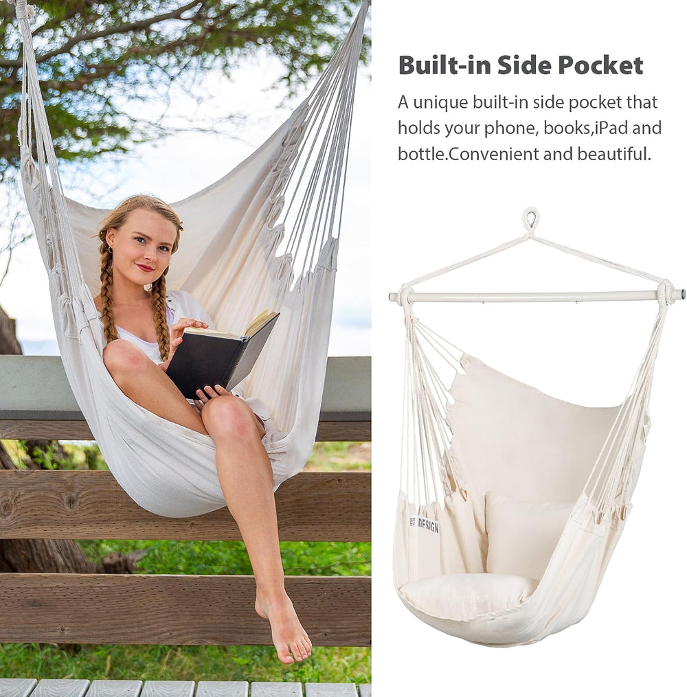 Hammock Chair Hanging Rope Swing Seat-Max 450lbs Capacity, Extra Large Hangin...