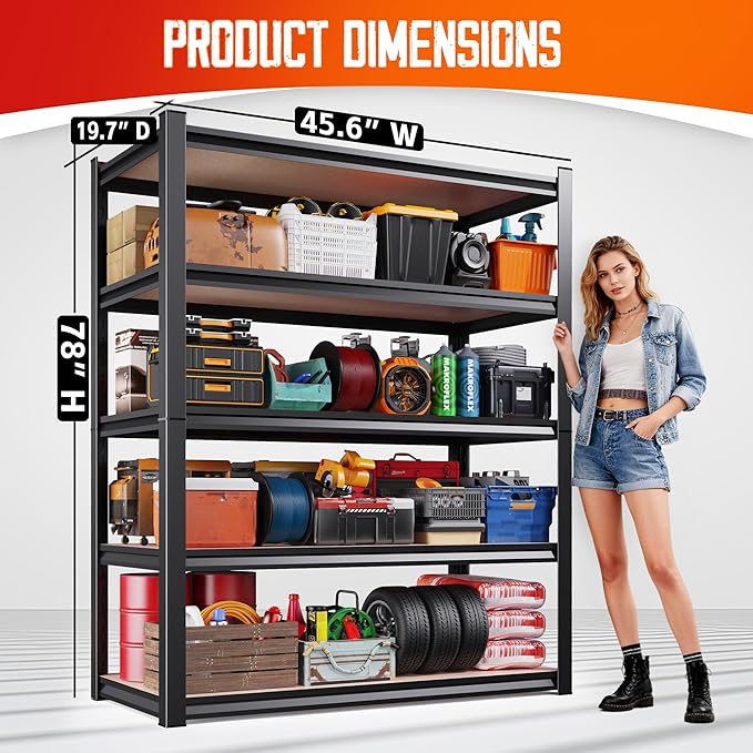 Garage Shelving-2050 lbs 5 Tier Storage Shelves,Adjustable Heavy Duty Metal S...