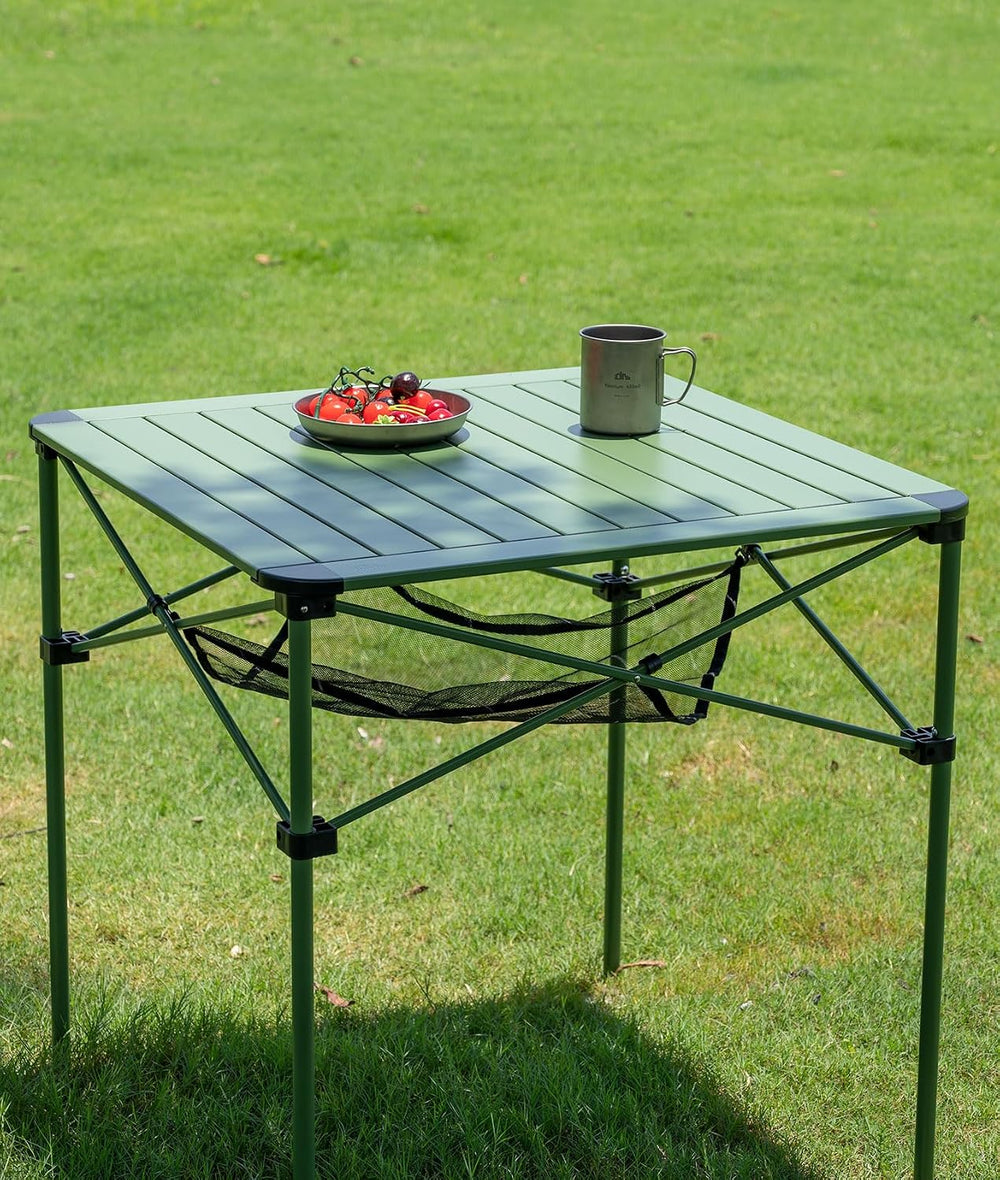 iClimb Lightweight Stable Alu. Folding Square Table Roll Up Top (Green, L)