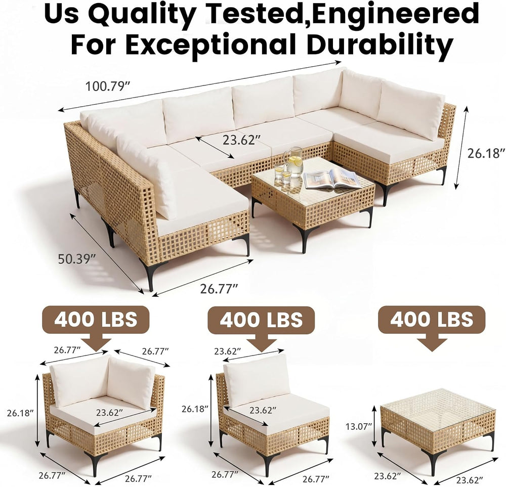 Devoko Patio Furniture Set,7 Pieces Outdoor Wicker Sectional Couch