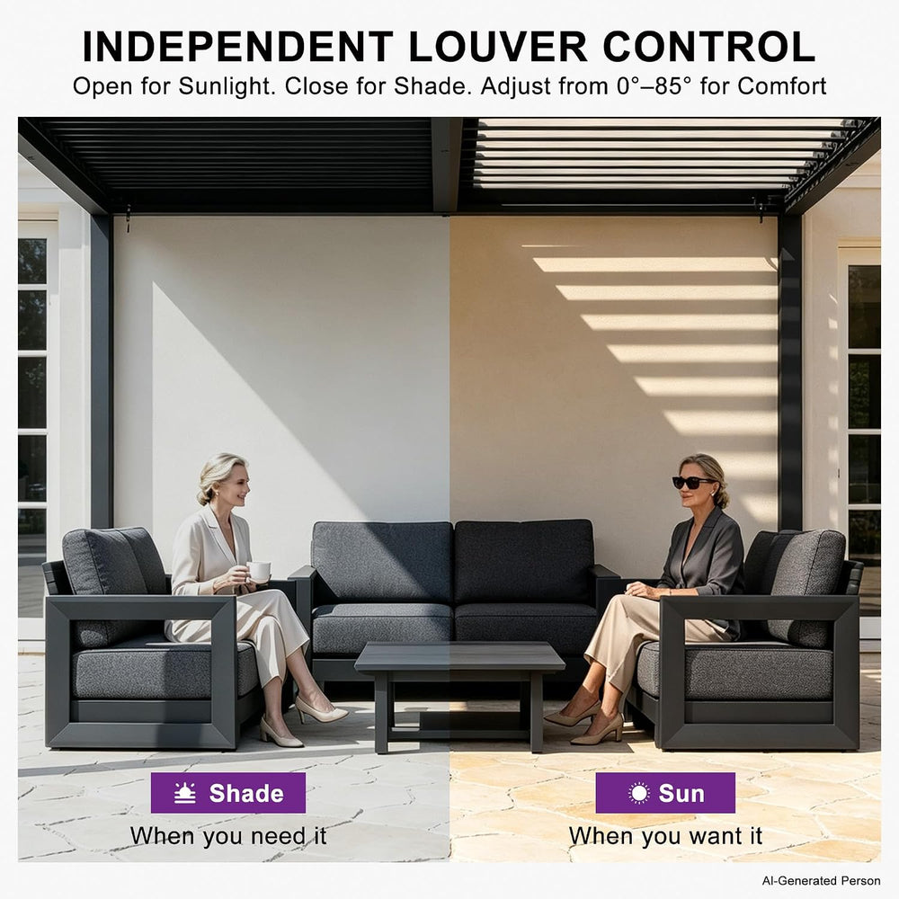 PURPLE LEAF Louvered Pergola w/Sloped Roof 10' x 20' Lean to House Pe...