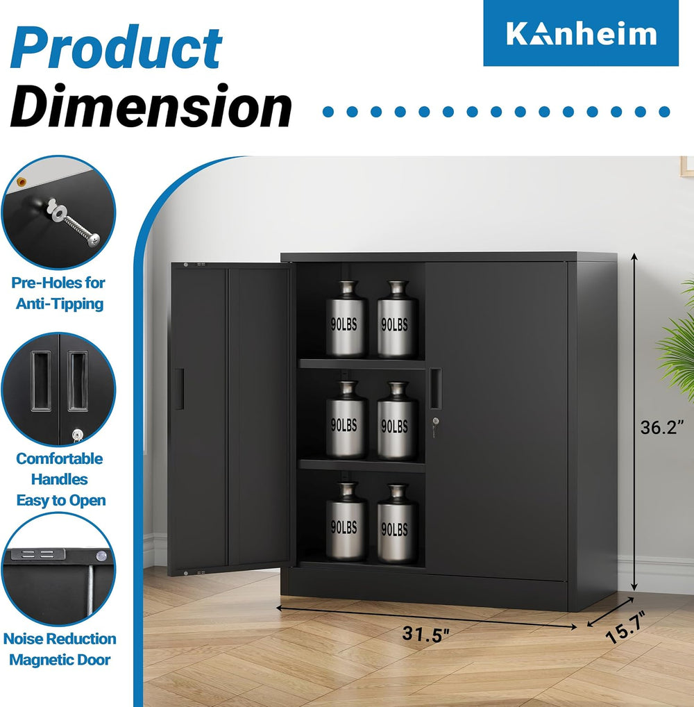 Metal Storage Cabinet,36" Locking Cabinet with 2 Adjustable Shelves