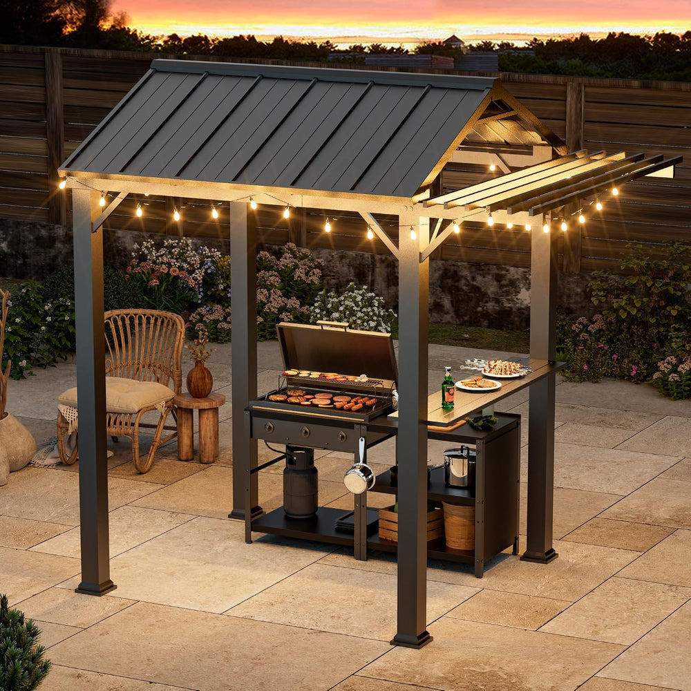 Covered Outdoor Grill Gazebo 6' x 8' with Galvanized Steel Roof and P...