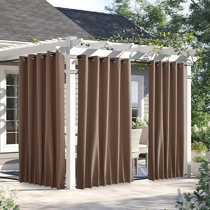 NICETOWN 2 Panels Outdoor Curtains for Patio Waterproof & Windproof, Ther...
