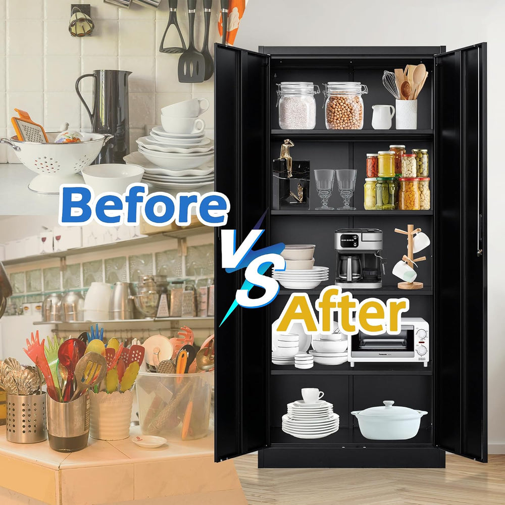 Metal Storage Cabinet, 71”H Metal Garage Cabinet with 5 Adjustable Shelves, L...
