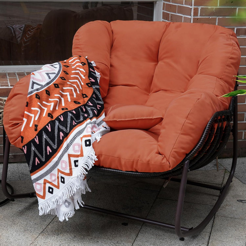 Outdoor Papasan Rocking Chair, Oversized Patio Rocking Chairs with Padded Cus...