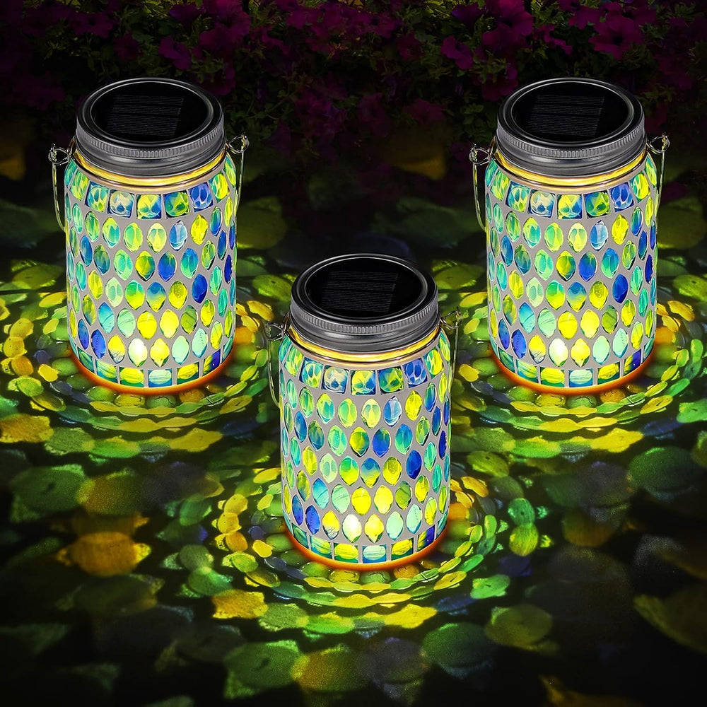 3 Pieces Solar Powered Mosaic Lights, Outdoor Hanging Solar Lantern Lamp Wate...