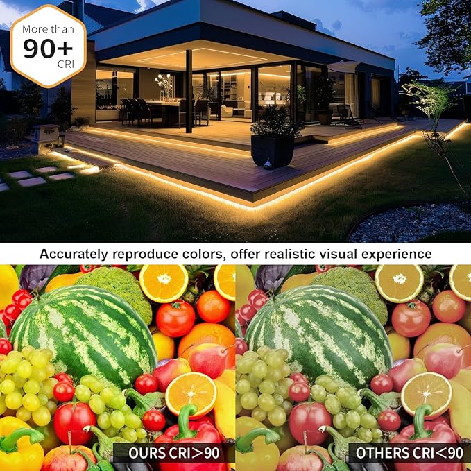 50ft COB Outdoor LED Strip IP67 Waterproof, 3000K Warm Whit DC24V Flexible LE...