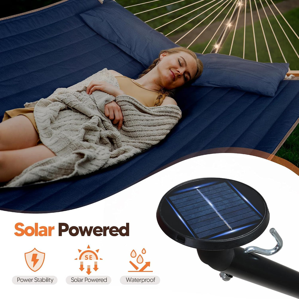 Outdoor Hammock with 12 ft Stand, Solar Powered Lights, Dark Blue