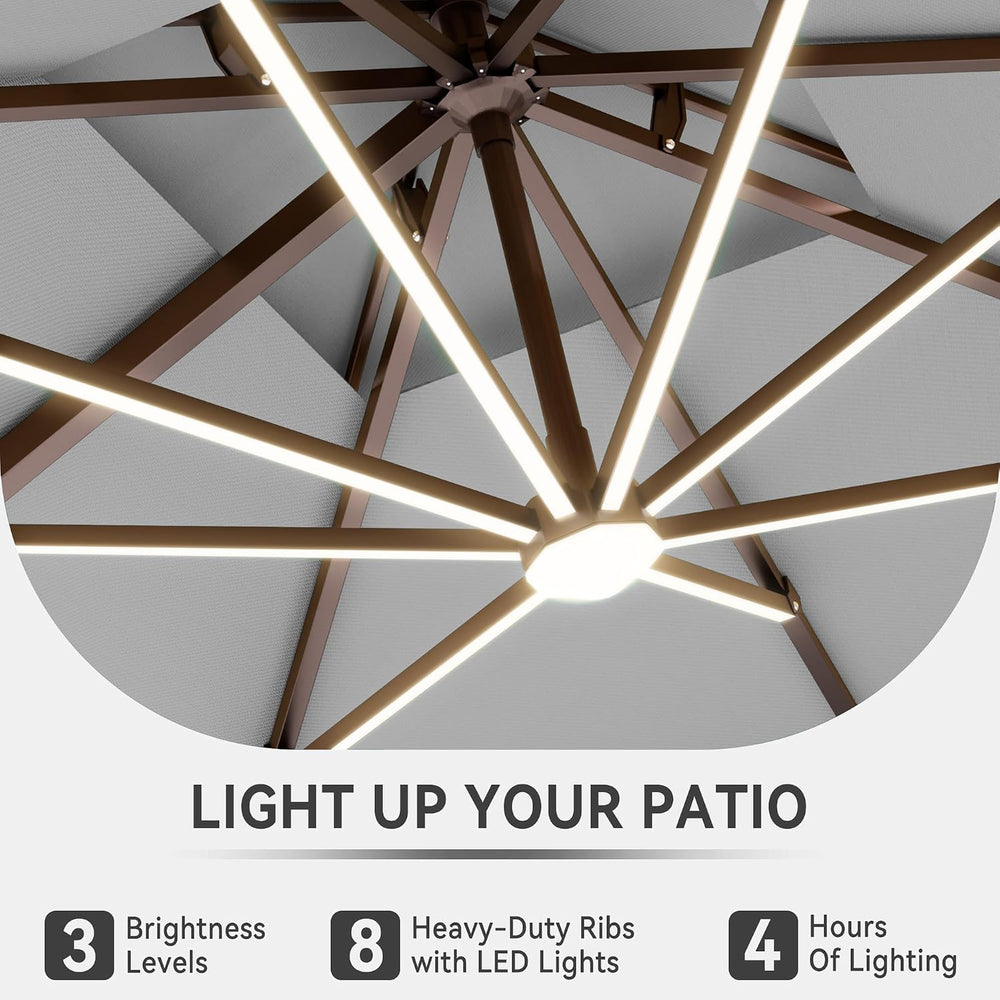 10 X 13 FT Cantilever Outdoor Patio Umbrella with LED Lights