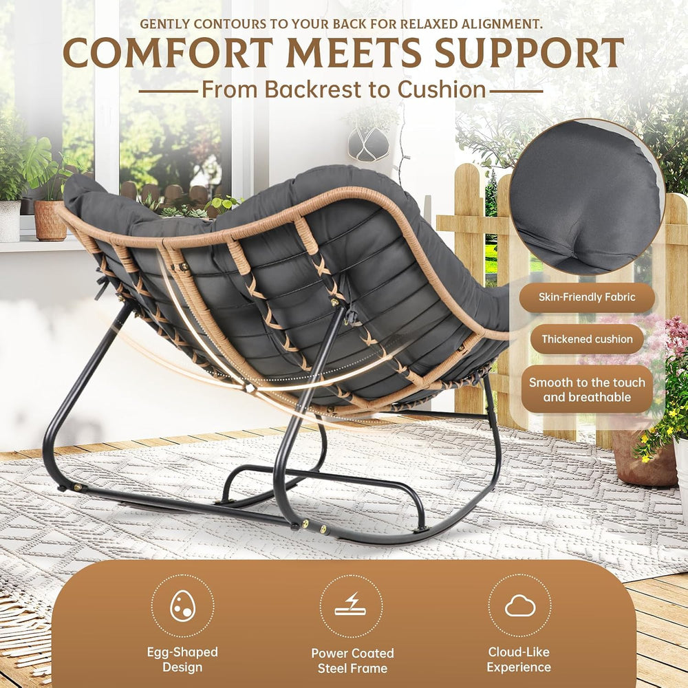 Oversized Wicker Rocking Chair Indoor Outdoor, 450 LBS Heavy Duty Patio Papas...