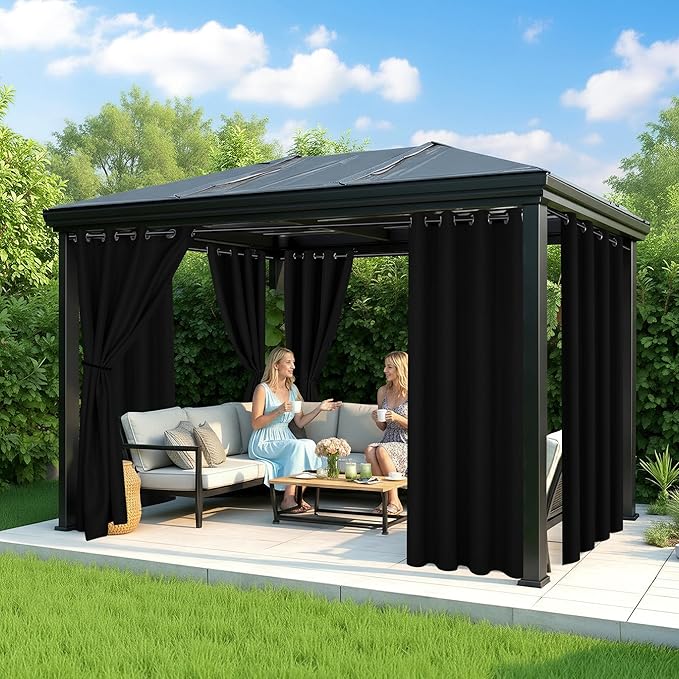 Black Outdoor Curtains for Patio Waterproof - 6 Panels Privacy Weatherproof O...