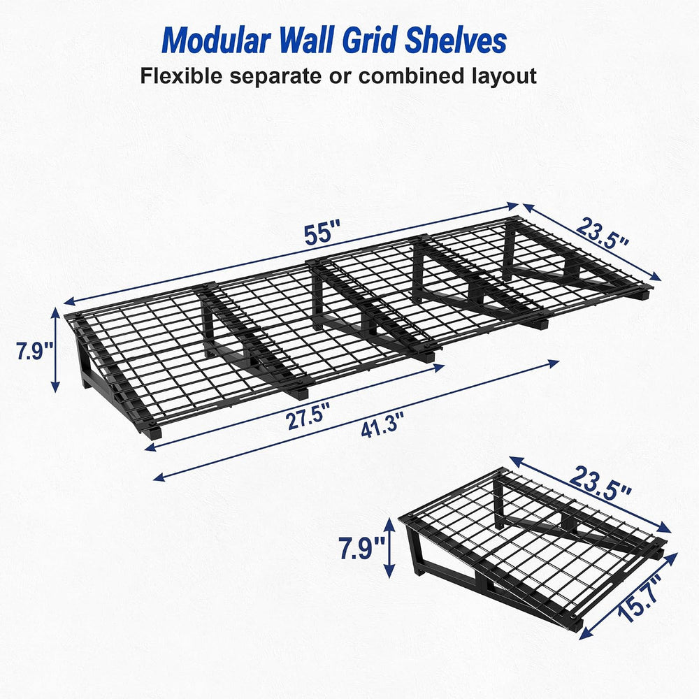 2x4.6ft Garage Shelving, Expandable Wall Shelves, 900lbs Heavy Duty, Black
