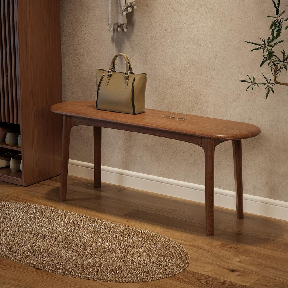39" Solid Wood Small Dining Bench, Entryway Bench, Walnut