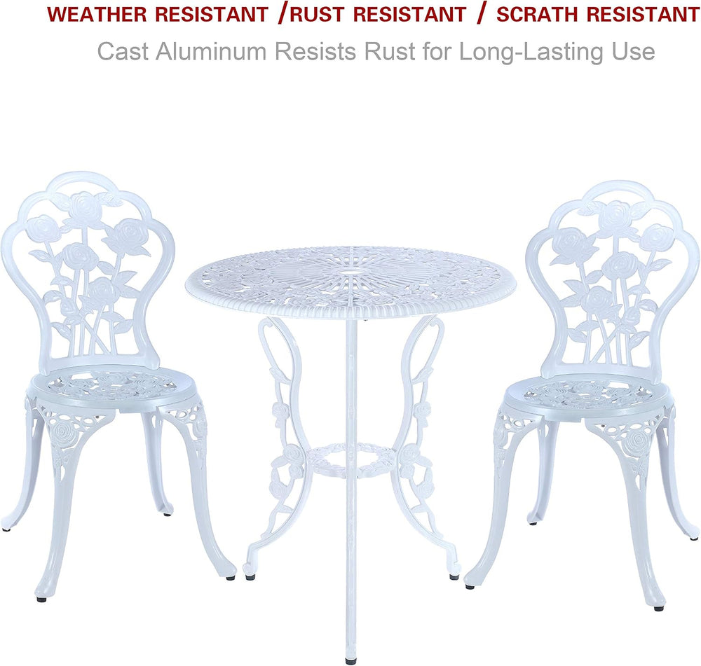C/G 3-Piece Bistro Set - Outdoor Patio Table Set, Anti-Rust Cast Aluminum, White