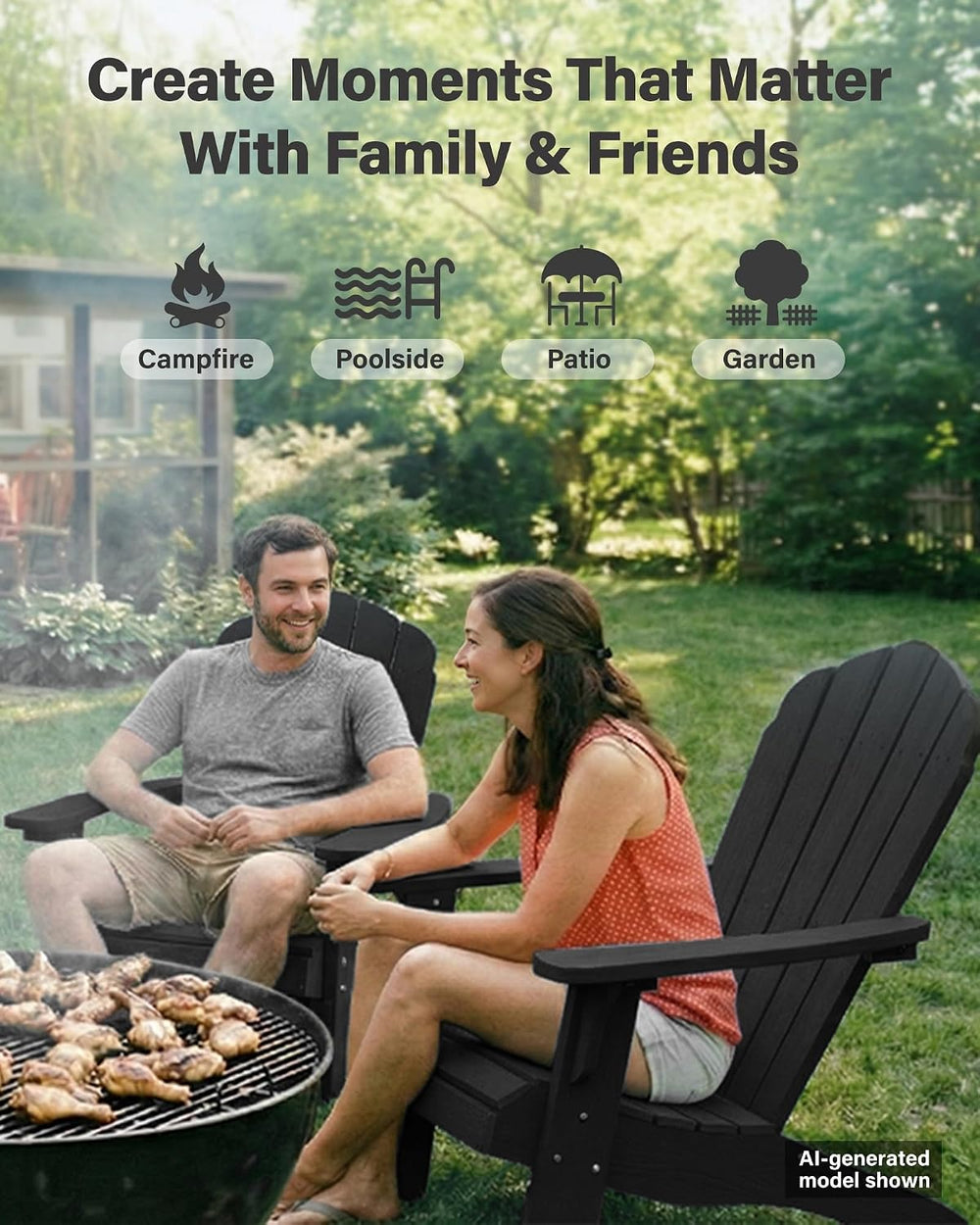 YEFU Oversized Adirondack Chair with Cup-Holder - Black