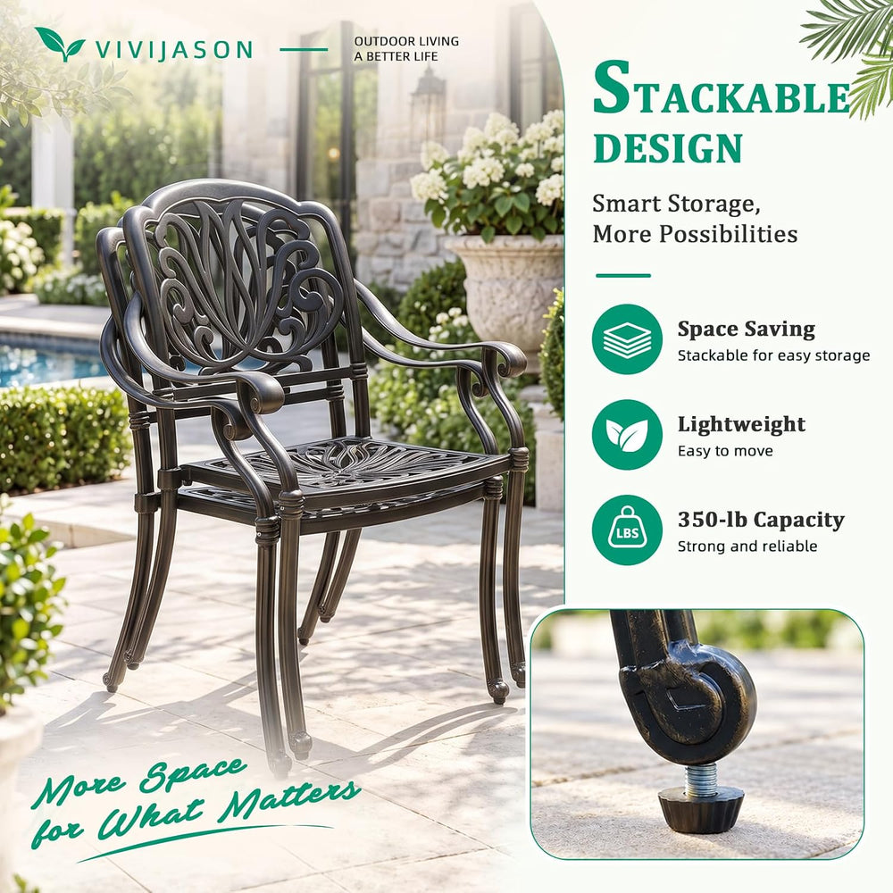 3-Piece Patio Furniture Dining Set, All-Weather Cast Aluminum Outdoor Bistro ...