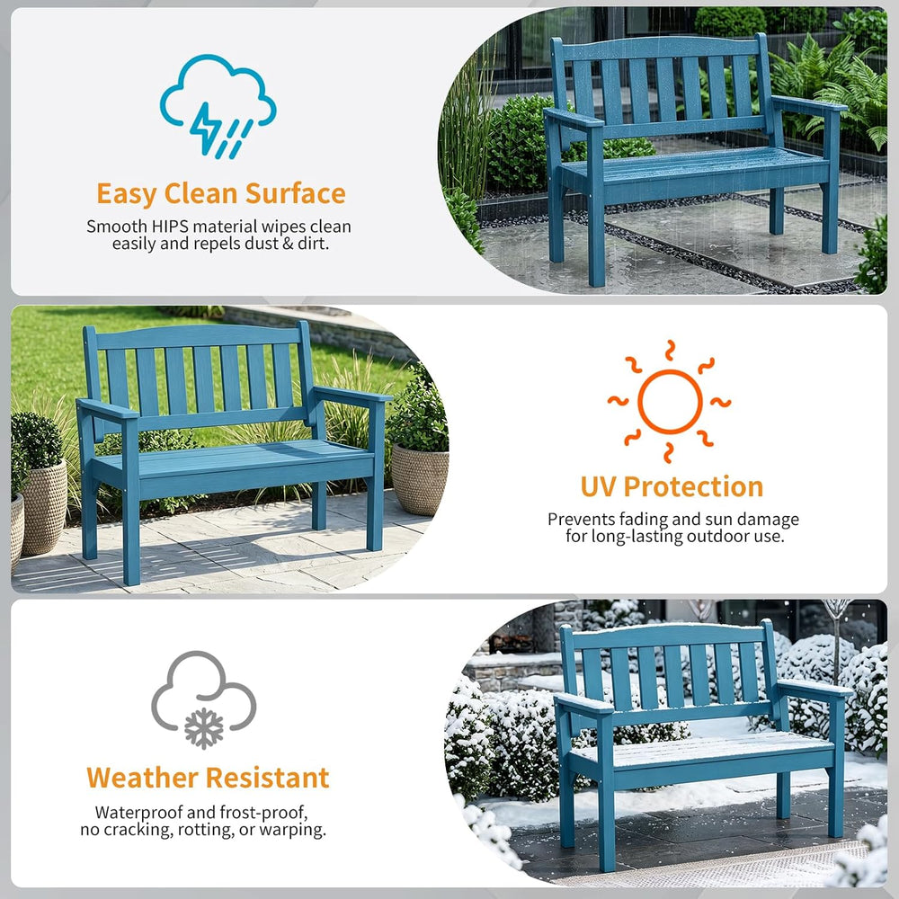 Psilvam 2-Person Poly Lumber Outdoor Bench with 700 Lbs Capacity, Brown