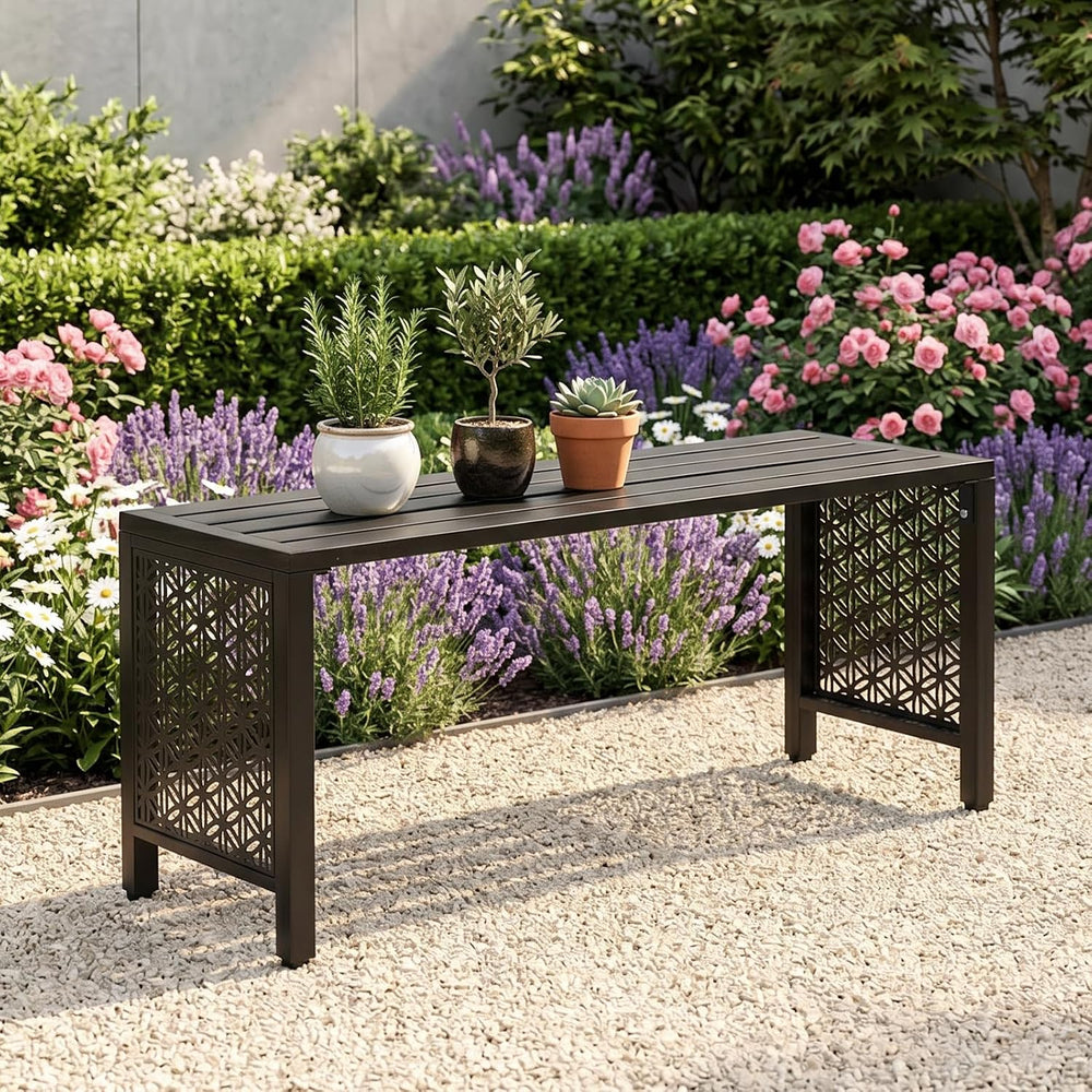 VINGLI 40in Outdoor Metal Bench, All-Weathe Backless Patio Bench with Slatted...