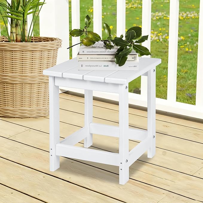 LZRS Adirondack Square Outdoor Side Table for Patio, Pool Composite Patio Tab...
