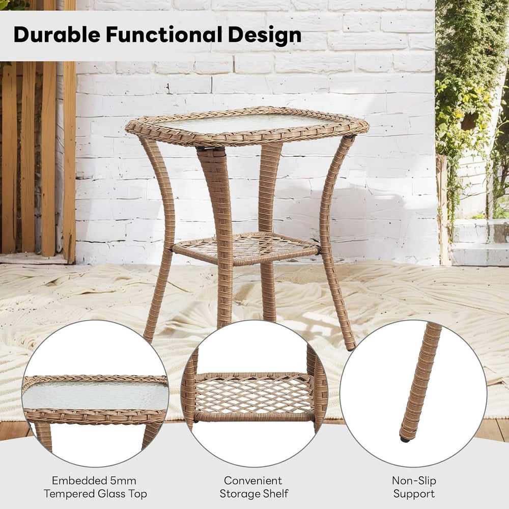 Belord Small Outdoor Side Table - 50 LBS Weight Capacity Wicker Side Table wi...