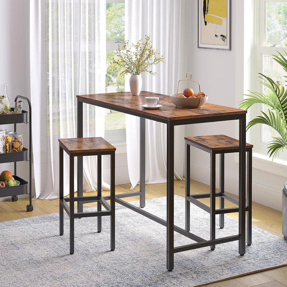 HOOBRO Bar Table and Chairs Set, 47.2” Rectangular Pub Table with 2 Stools fo...