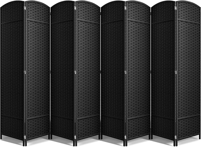 Sorbus 8-Panel Black Room Divider with Double Hinged Panels, 6 ft Tall Foldin...