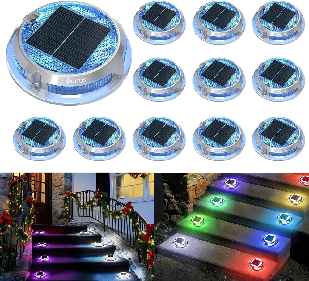 Quntis 12 Pack Outdoor Solar Deck Lights Multicolored - 11 Lighting Modes Alu...
