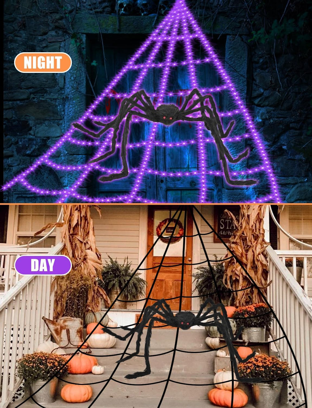 Halloween Decorations Outdoor Spider Web Lights - 16.4Ft Light Up Spider Web ...