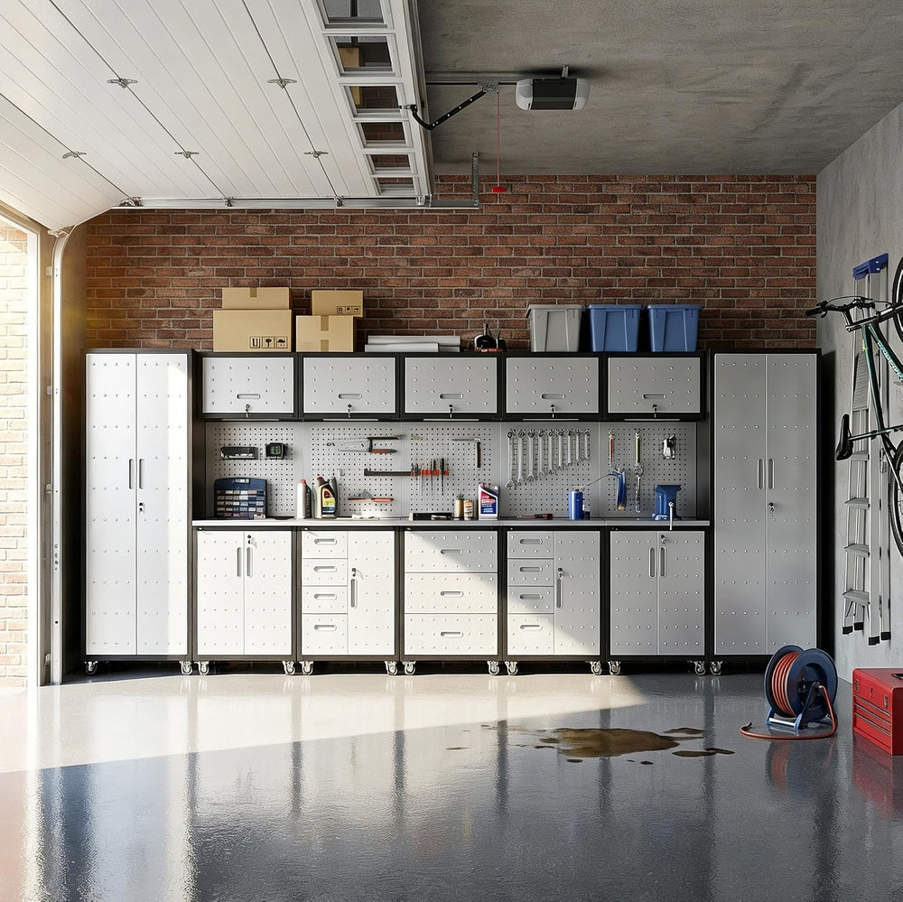 12-Piece Heavy Duty Steel Garage Cabinet System | All-in-One Modular Garage C...