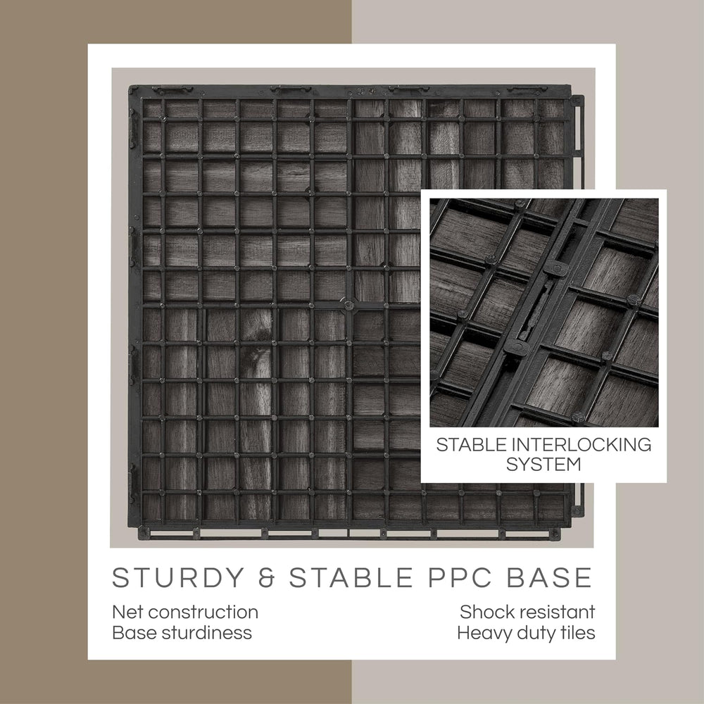 THYOI Premium Deck Tiles, 10 Pcs Patio Flooring - Black - Crossed Pattern