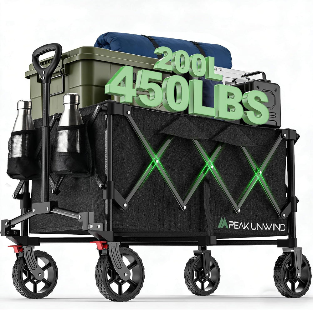 Wagons Carts Foldable,Collapsible Wagon with Wheels,450LBS Heavy Duty Beach W...