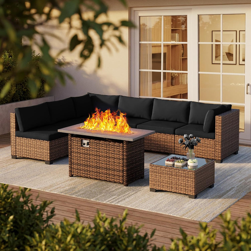 Qsun 8 Pieces Outdoor Patio Furniture Set with 44.9" Fire Pit Table, All...
