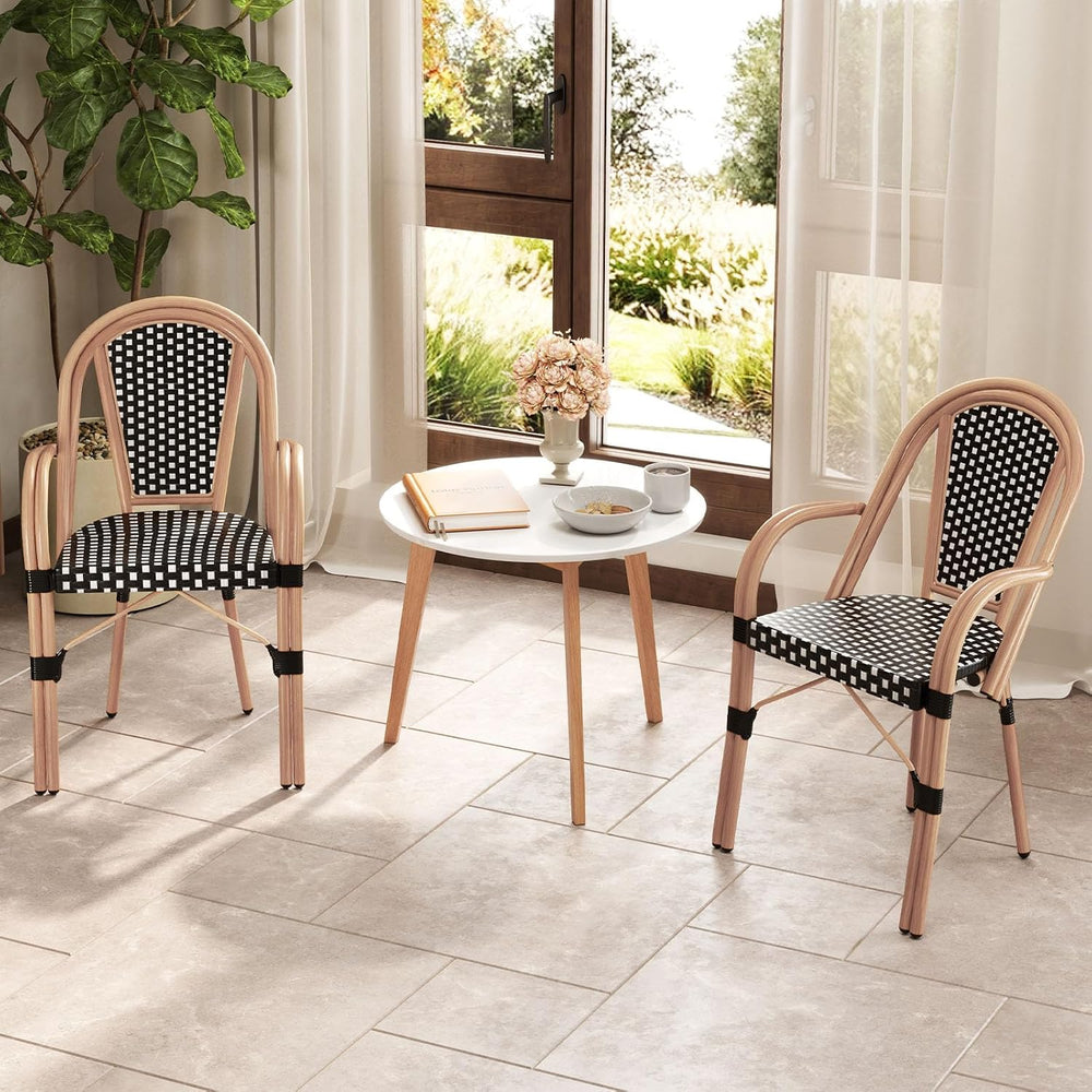 Tangkula Wicker Patio French Bistro Dining Chairs Set of 2