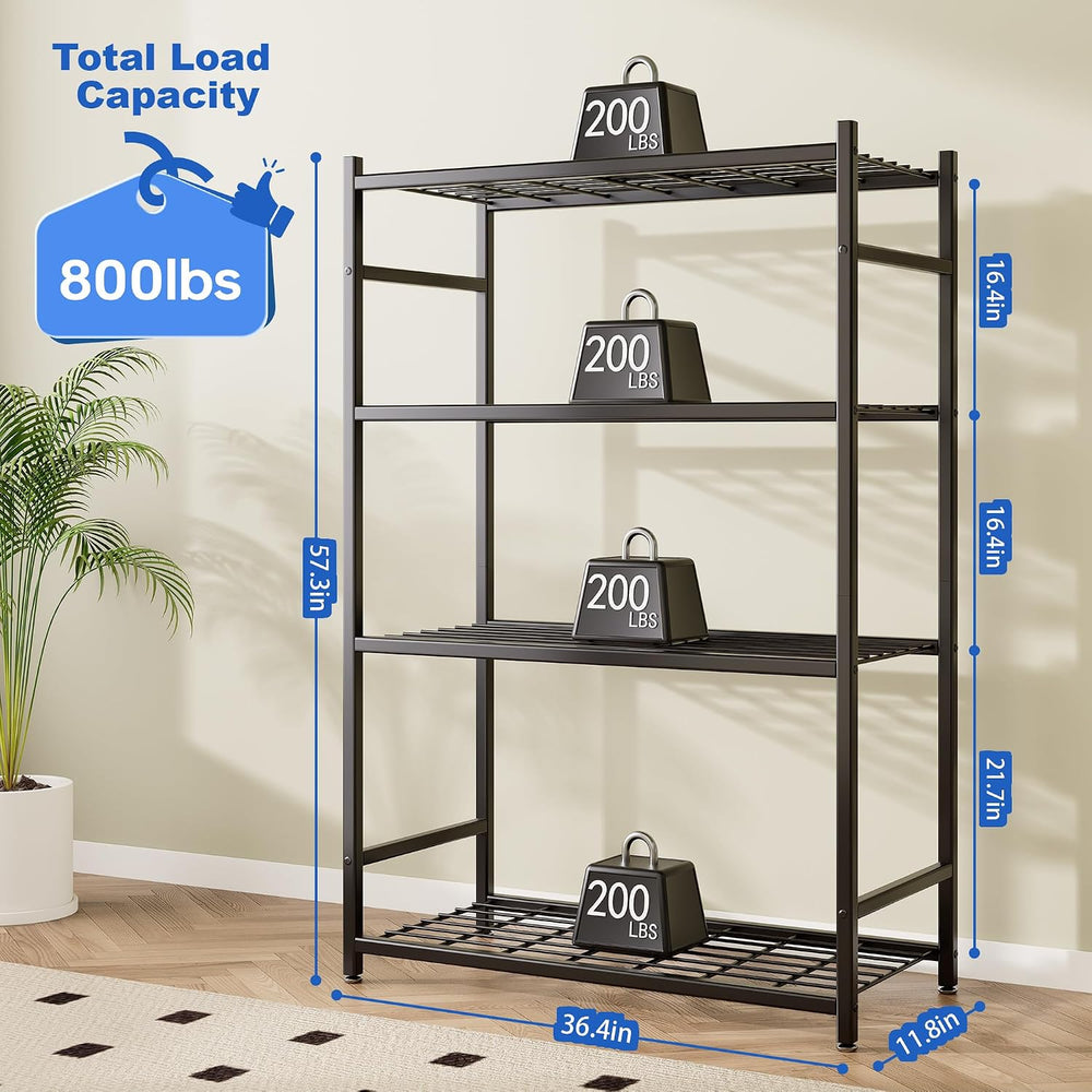 36.4" W Storage Shelves, 4-Tier Metal Shelving Unit with Leveling Feet