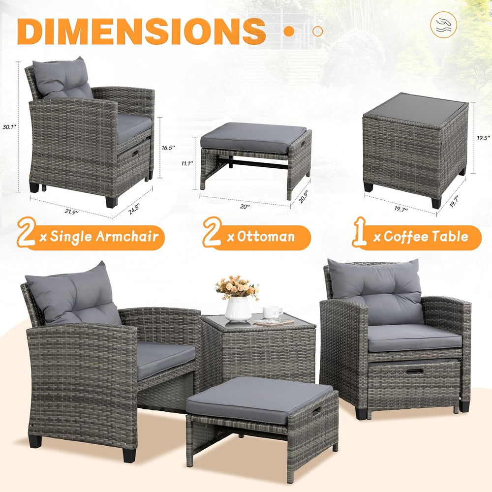 Shintenchi 5 Pieces Patio Furniture Set, Outdoor Wicker Patio Conversation Se...