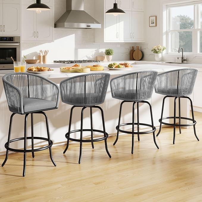 DWVO Outdoor Counter Height Bar Stools Set of 2, Patio Swivel Bar Chairs with...