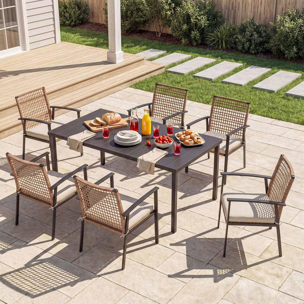 LAUSAINT HOME 7 Pieces Patio Dining Set, Outdoor Furniture Set of 6 Chairs wi...