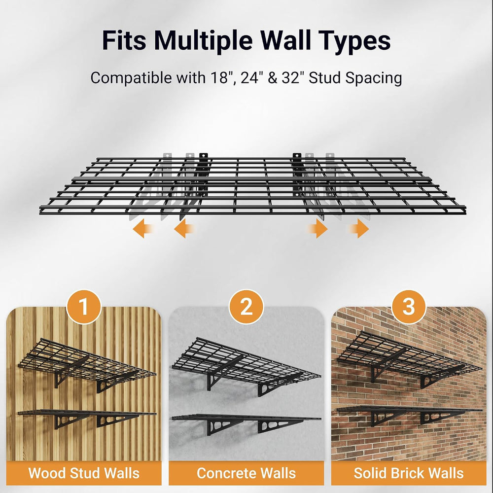 Garage Shelving, 2-Pack 2x4 ft Garage Wall Shelving, 600 lbs, Black