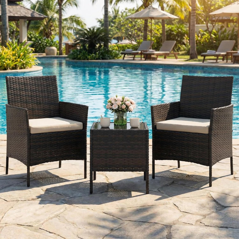 GAOMON 3-Piece Patio Furniture Set, Modern PE Rattan Conversation Set with 2 ...