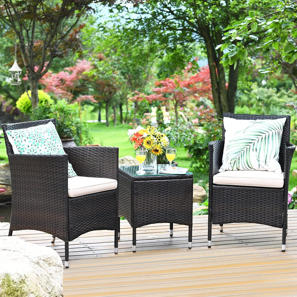 Tangkula Patio Furniture Set 3 Piece, Outdoor Wicker Rattan Conversation Set ...