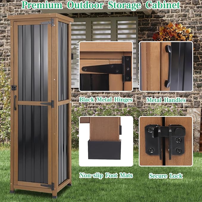 Outdoor Storage Cabinet Weatherproof, Tall Wood Garden Potting Bench Table wi...