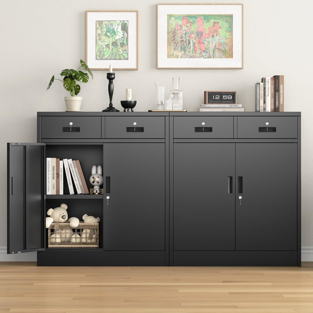 CMY Metal Storage Cabinet, 36" H Locking Storage Cabinet with 2 Drawers,...